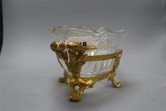 A cut glass bowl on ormolu stand, overall length 42cm